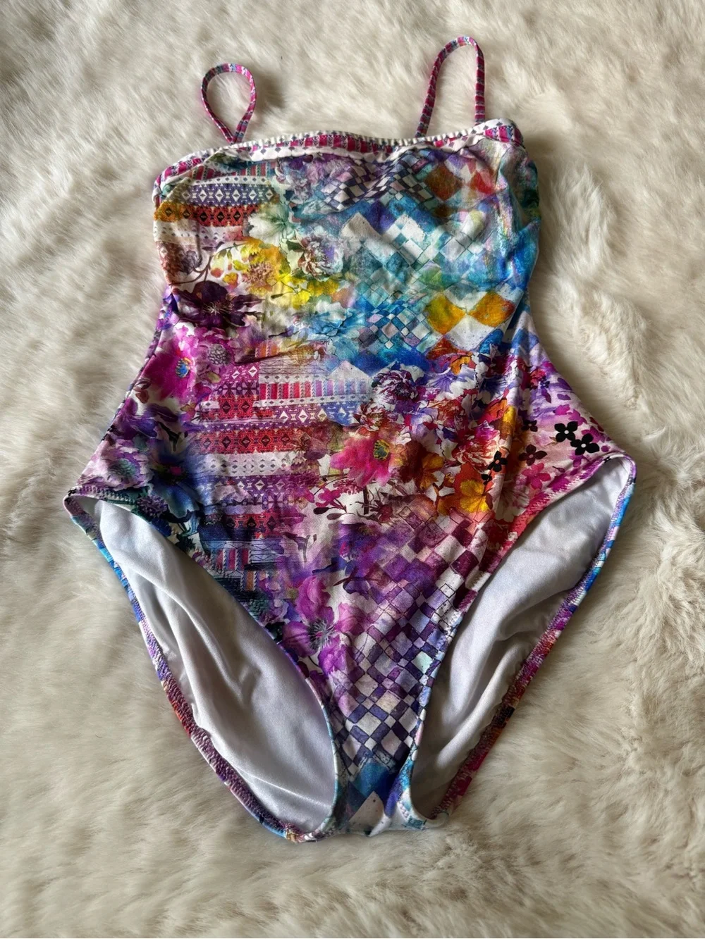 Gottex Multicolor Floral Mosaic One-Piece Swimsuit - Pink, Purple, Blue, Yellow